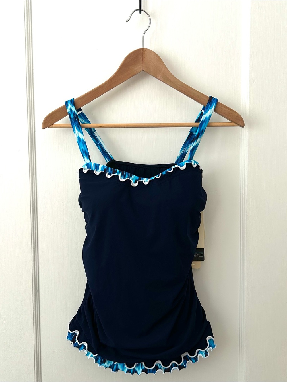 NWT - Profile By Gottex Navy Swim Top with Shades of Blue Accents - D Cup
